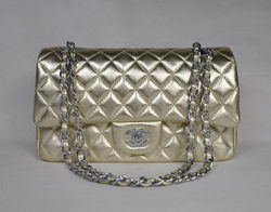 AAA Chanel Classic Flap Bag 1112 Light Golden Leather Silver Hardware Knockoff